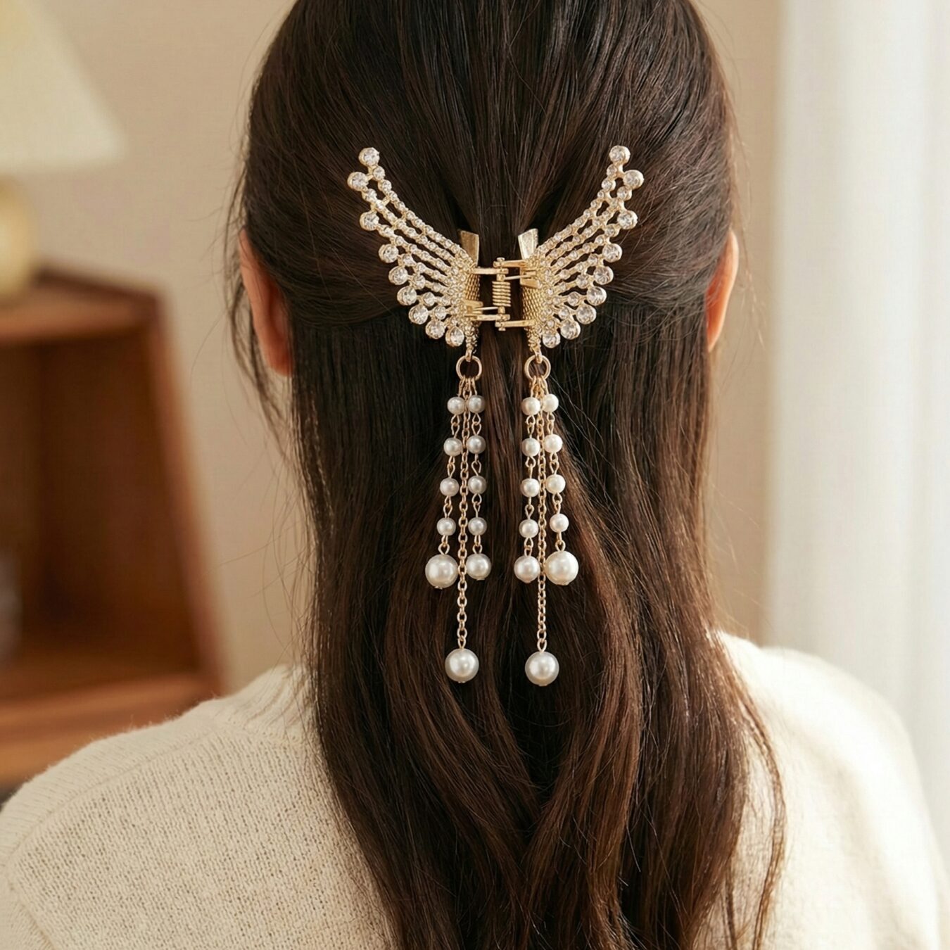 ✨ Elegant Butterfly Pearl Hair Claw Clip for Women & Girls ✨
