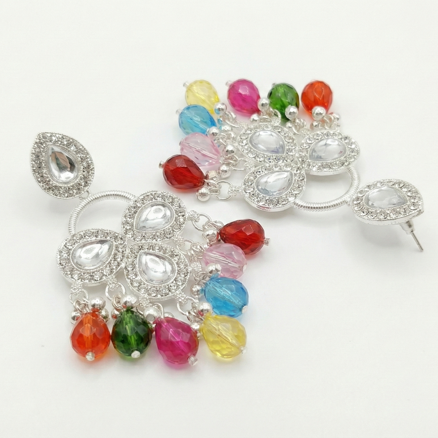 Kundan Chandbali Earrings with Multicolour Teardrop Drops — Festive Indian Statement Jhumka - Image 4