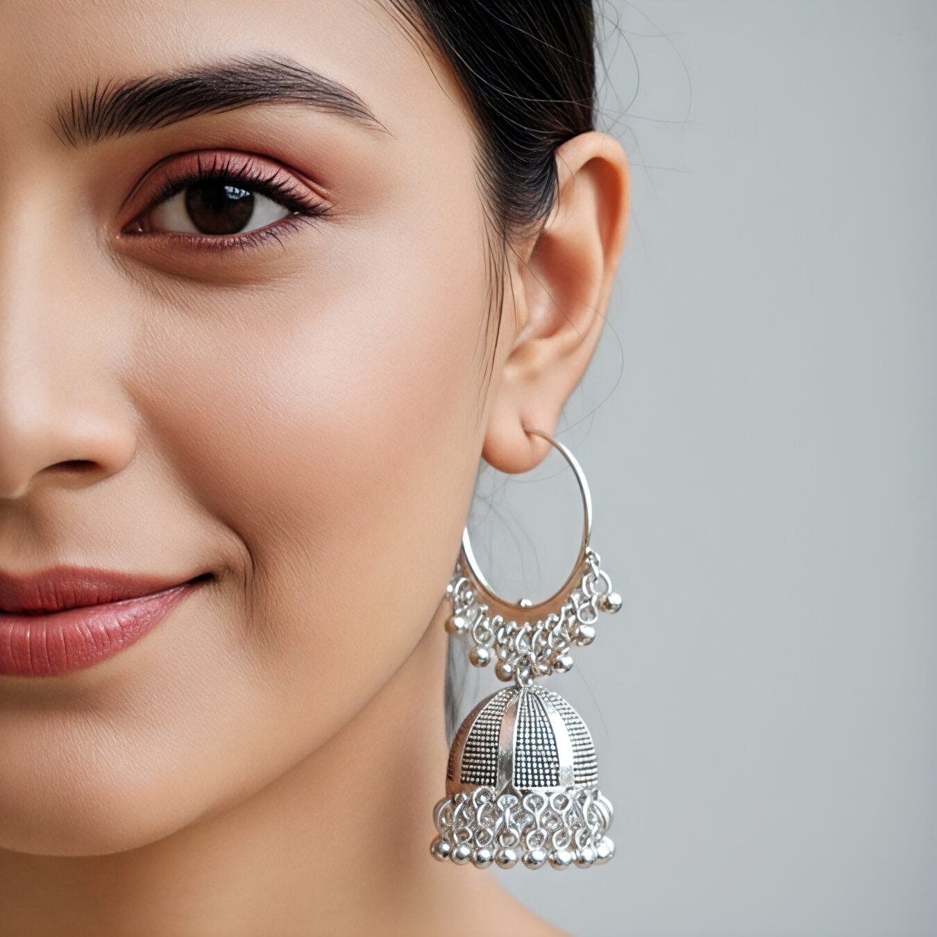 Elegant Oxidized Silver Hoop Jhumka Earrings