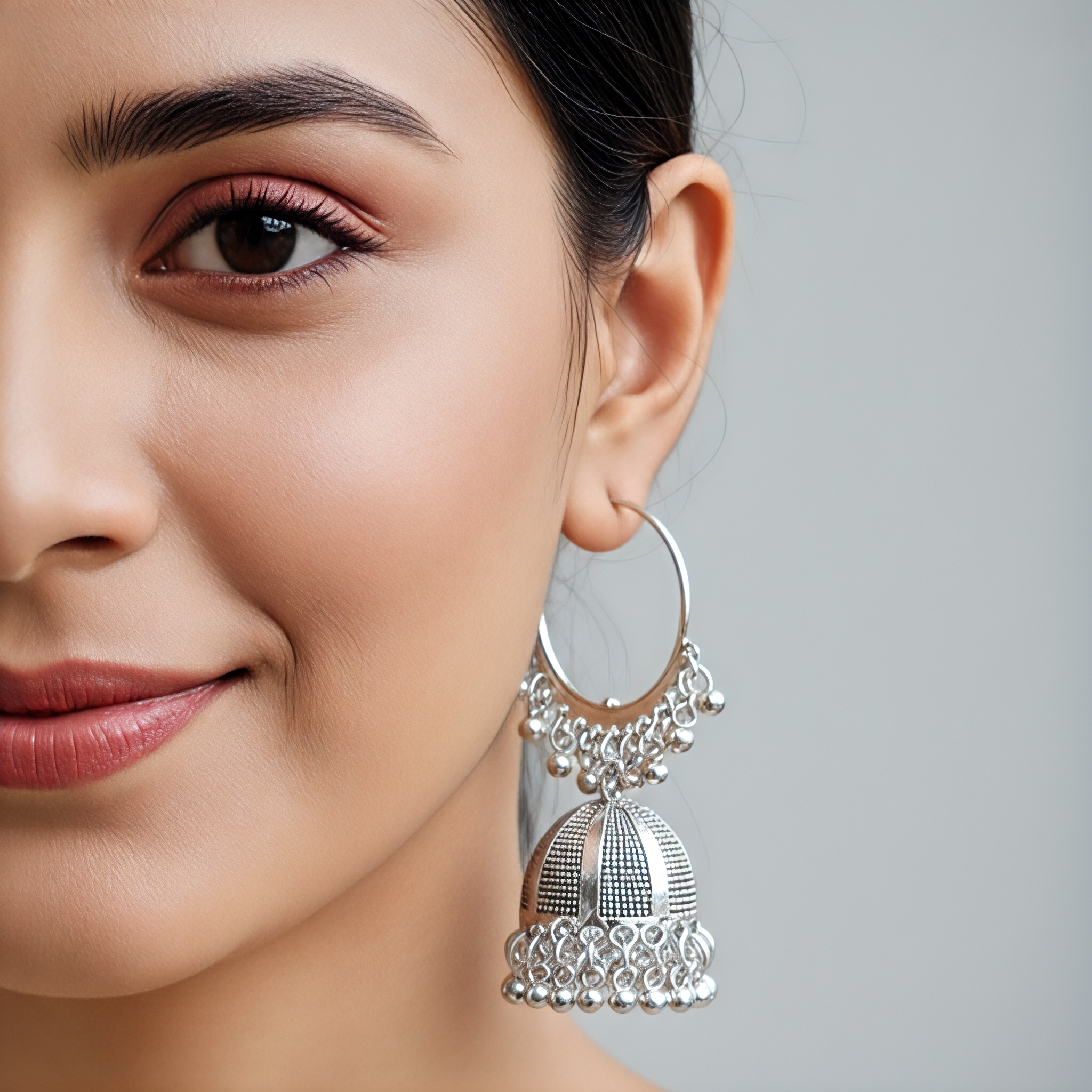 Elegant Oxidized Silver Hoop Jhumka Earrings