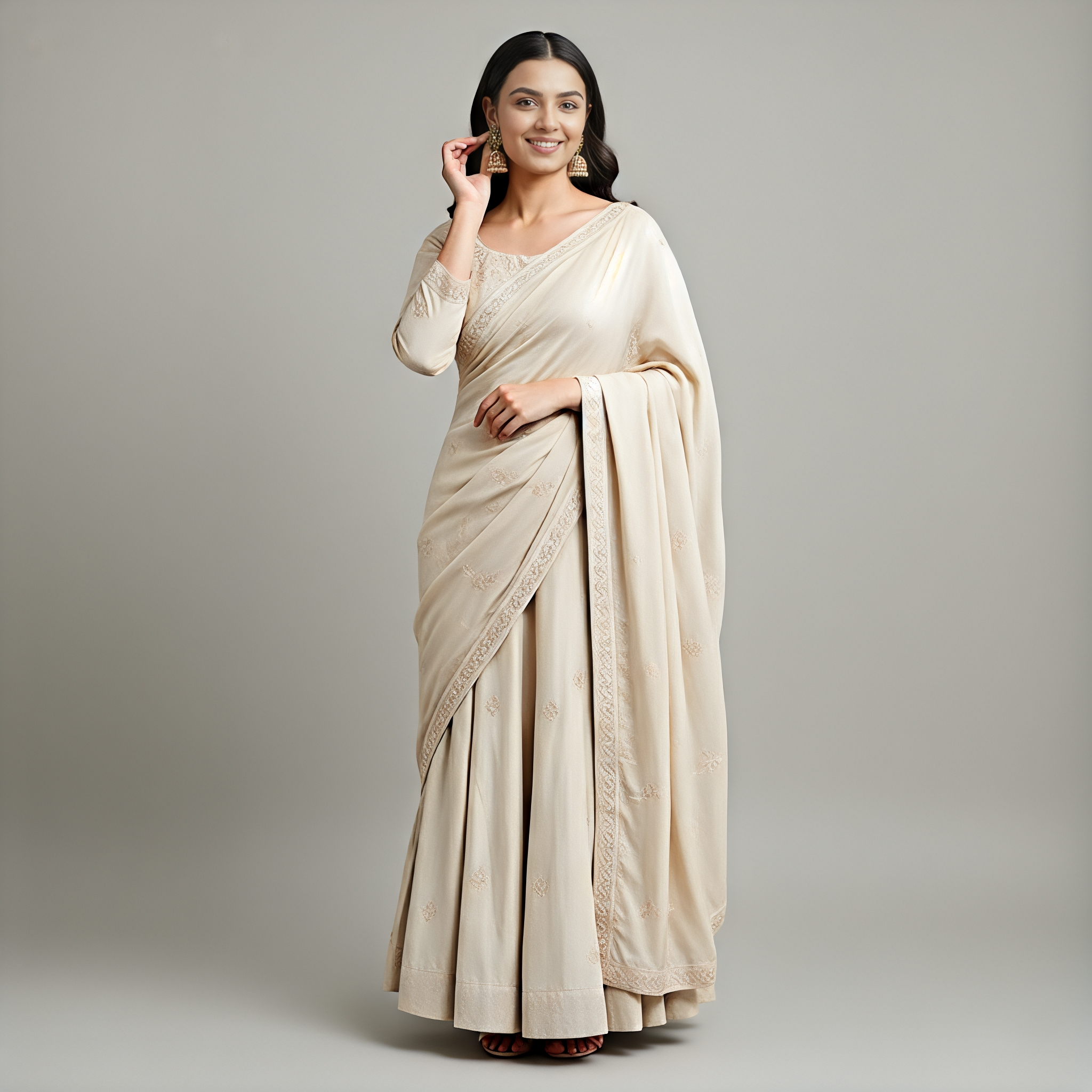 Handcrafted Meenakari Floral Jhumka Earrings — Gold-Tone with Pearl Drops - Image 4