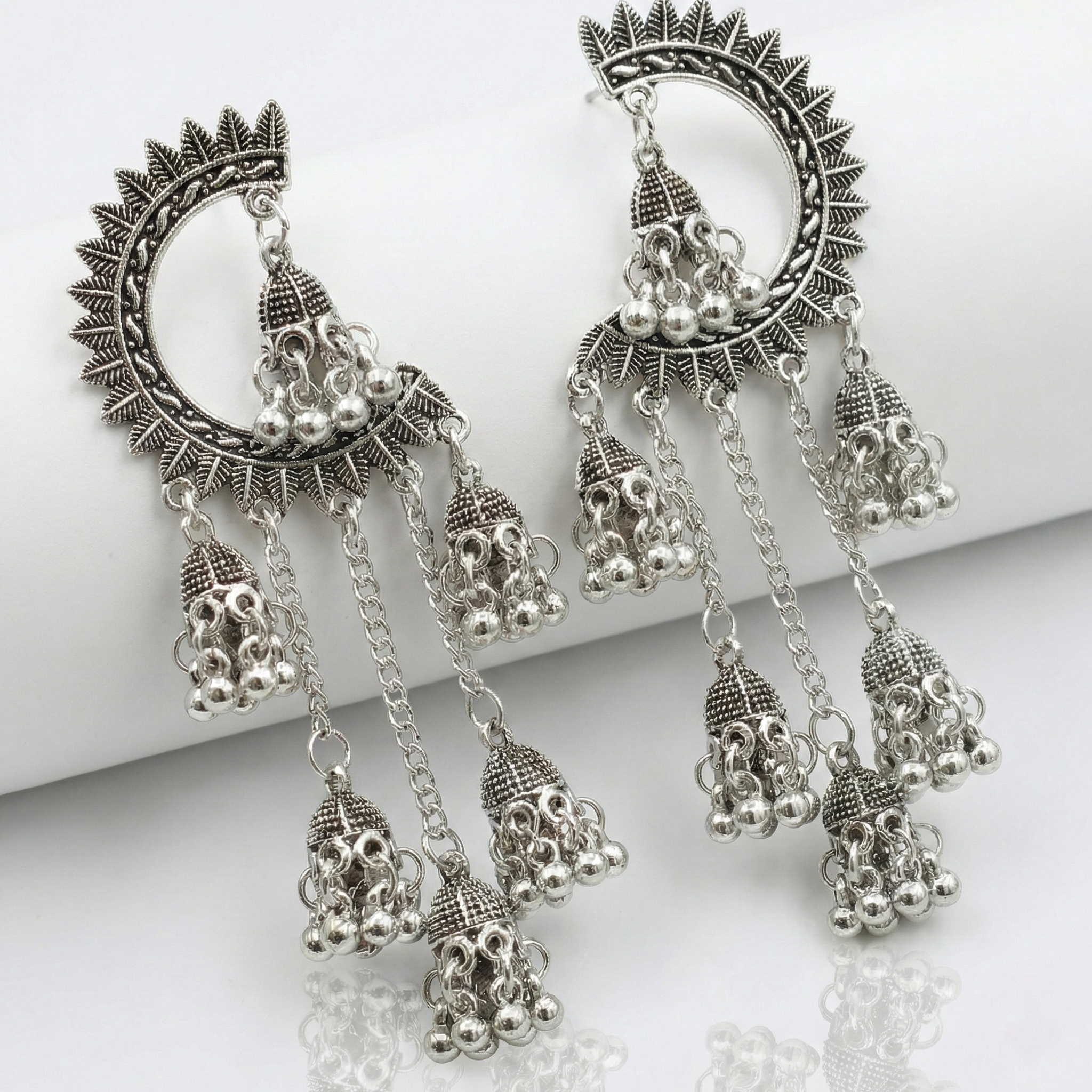Oxidized Chandbali Jhumka Dangle Earrings - Image 5