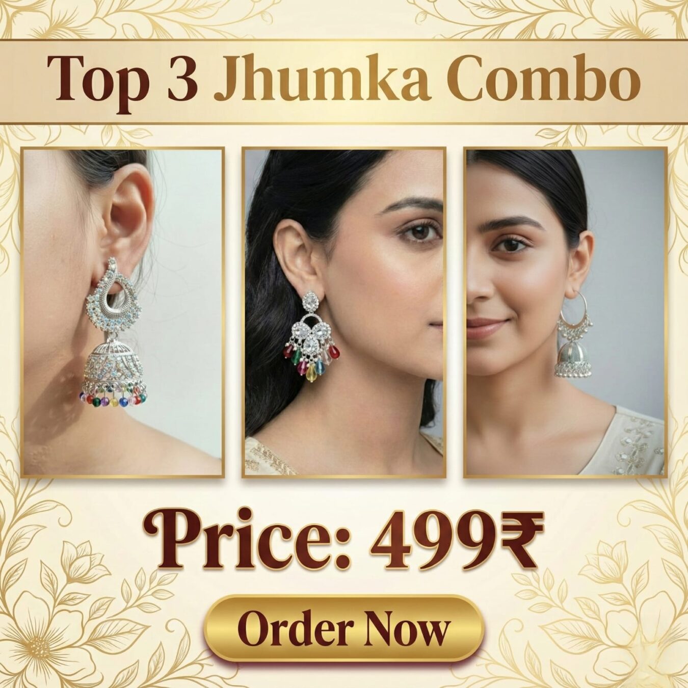 🌟Top 3 Premium Silver Jhumka Combo – Traditional & Party Wear Earrings